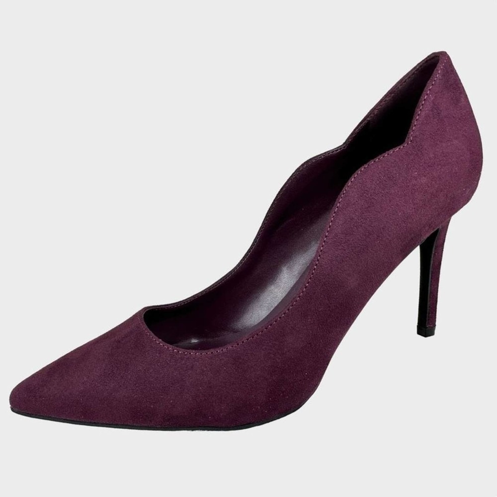 Nine West Heels Scalloped Pointed Toe Faux Suede Purple Size 8 NWOT